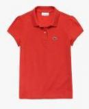 Lacoste Red Solid Polo Collar T Shirt Girls