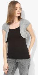 Latin Quarters Grey Milange Solid Shrug Women