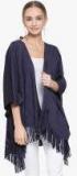 Latin Quarters Navy Blue Solid Open Front Shrug Women