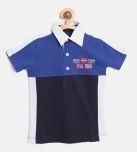 Lazy Shark Blue Colourblocked Polo Collar T Shirt Boys