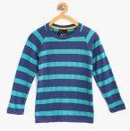 Lazy Shark Navy Blue Striped Round Neck T Shirt Boys