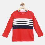 Lazy Shark Red & Navy Striped Round Neck T Shirt Boys