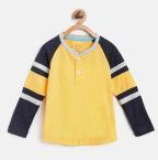 Lazy Shark Yellow Solid Henley Neck T Shirt Boys