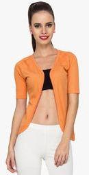 Le Bison Orange Solid Shrug Women