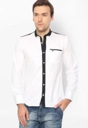 Le Bison Solid White Casual Shirt Men