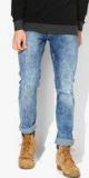 Lee Blue Skinny Fit Mid Rise Highly Distressed Jeans Men