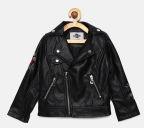 Lee Cooper Black Solid Biker Jacket Girls