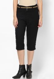 Lee Cooper Black Solid Capris Women