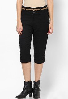 Lee Cooper Black Solid Capris women