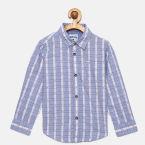 Lee Cooper Blue & White Regular Fit Printed Casual Shirt Boys