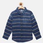 Lee Cooper Blue Regular Fit Striped Casual Shirt Boys