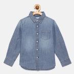 Lee Cooper Blue Solid Denim Shirt Boys