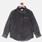 Lee Cooper Grey Printed Regular Fit Faded Casual Shirt Boys