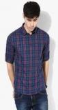 Lee Cooper Navy Blue Checked Regular Fit Casual Shirt men