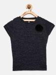 Lee Cooper Navy Blue Self Design Round Neck T Shirt Girls