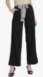 Leo Sansini Black Solid Regular Fit Regular Trouser Women