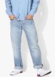 Levis Blue Original Straight Fit Mid Rise Clean Look Stretchable Jeans Men