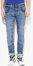 Levis Blue Washed Mid Rise Skinny Fit Jeans Men