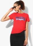 Levis Red Printed Round Neck T Shirt Women