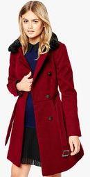 Liebemode Maroon Solid Long Coat Women