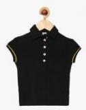 Lil Orchids Black Solid Polo Collar Tshirt Girls