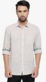 Linen Club Beige Self Design Regular Fit Casual Shirt Men