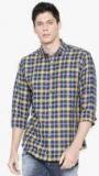 Linen Club Blue Regular Fit Checked Casual Shirt Men