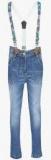 Little Kangaroos Light Blue Solid Jeans With Suspender Girls