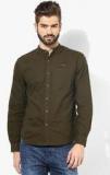 Locomotive Olive Solid Slim Fit Casual Shirt Men