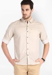 Locomotive Solid Beige Casual Shirt men