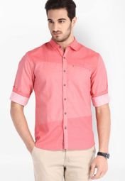 Locomotive Solid Pink Casual Shirt Men