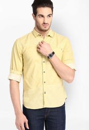 Locomotive Solid Yellow Casual Shirt Men