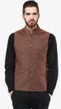 London Bridge Brown Solid Waistcoat Men