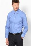 London Bridge Solid Blue Slim Fit Formal Shirt Men