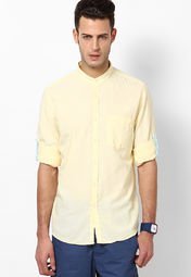 London Bridge Solid Yellow Casual Shirt Men