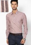 London Bridge Striped Brown Formal Shirt Men