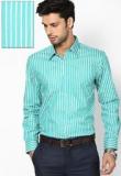 London Bridge Striped Green Formal Shirt Men