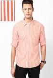 London Bridge Striped Orange Casual Shirt Men