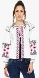 Loom Tree White Embroidered Shrug Women