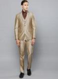 Louis Philippe Beige Self Design Slim Fit Single Breasted Formal Suit Men