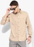 Louis Philippe Jeans Beige Striped Slim Fit Casual Shirt Men