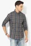 Louis Philippe Jeans Grey Checked Slim Fit Casual Shirt Men