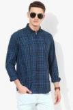 Louis Philippe Jeans Navy Blue Checked Slim Fit Casual Shirt Men