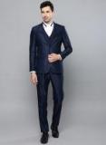 Louis Philippe Navy Blue Self Design Slim Fit Formal Suit Men