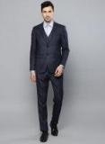 Louis Philippe Navy Blue Self Design Slim Fit Single Breasted Formal Suit men