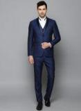 Louis Philippe Navy Blue Self Design Slim Fit Tuxedo Suit Men