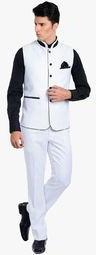 Luxurazi White Solid Waistcoat & Trouser Men