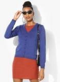 Madame Blue Solid Cardigan Women