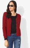 Madame Maroon Self Design Cardigan Women