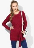 Madame Maroon Self Design Sweater Women